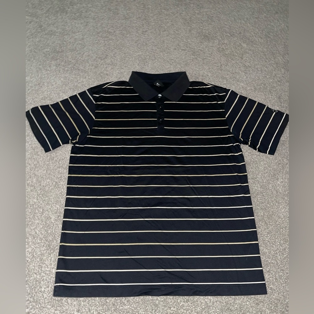 Nike Golf Dri-Fit Swoosh Logo Polo Mens Preppy Casual White Striped Shirt XL
